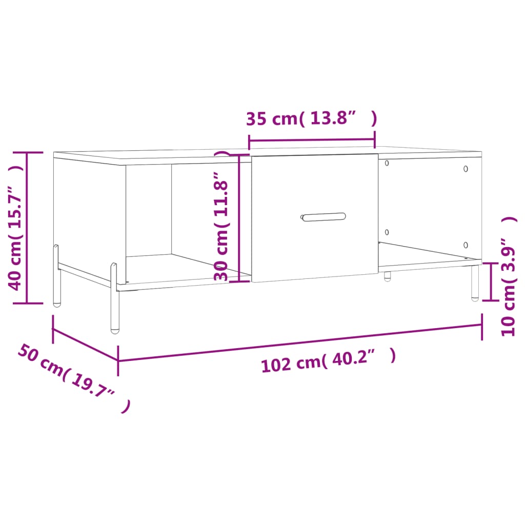 Stolić za kavu bijeli 102 x 50 x 40 cm od konstruiranog drva