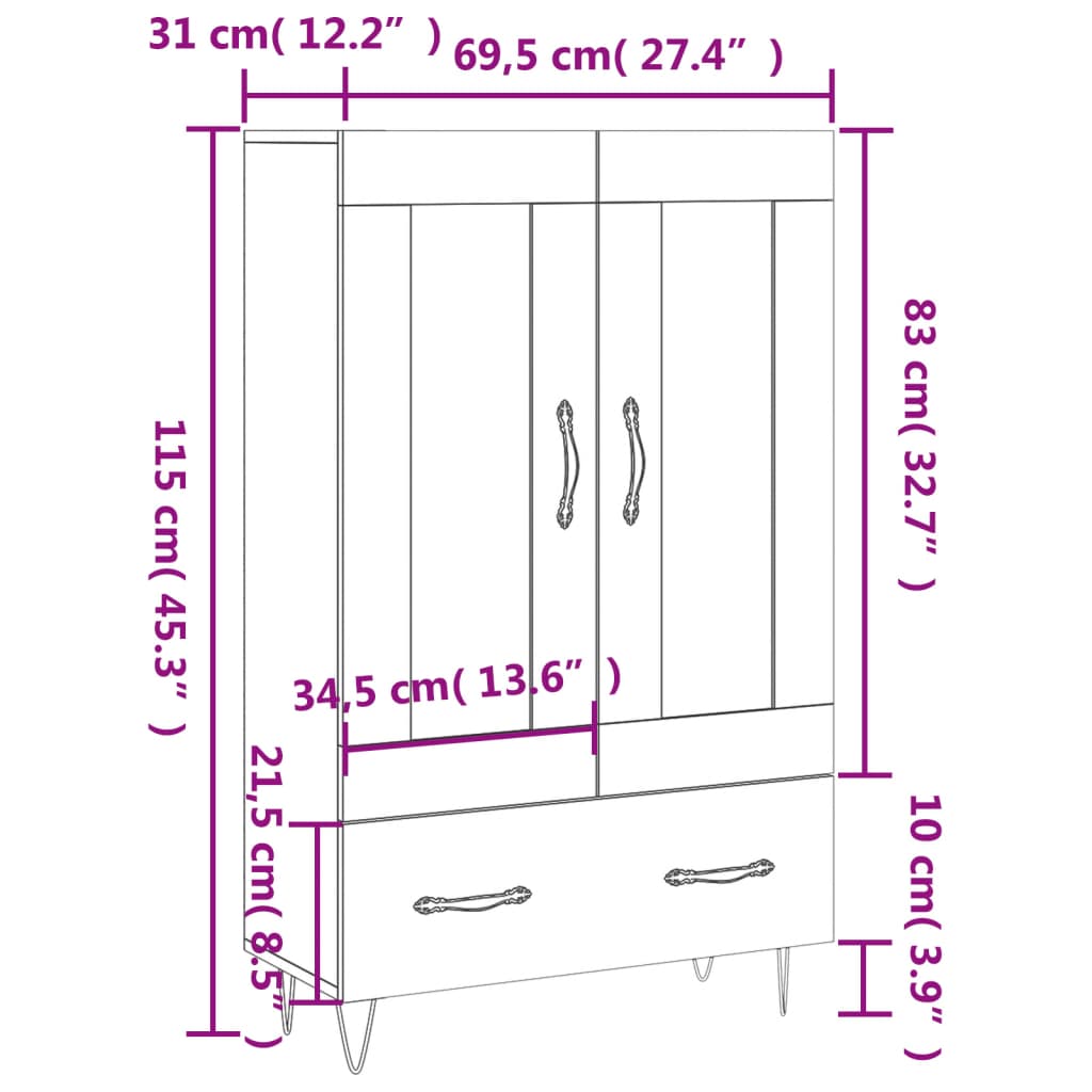 Visoka komoda bijela 69,5 x 31 x 115 cm od konstruiranog drva