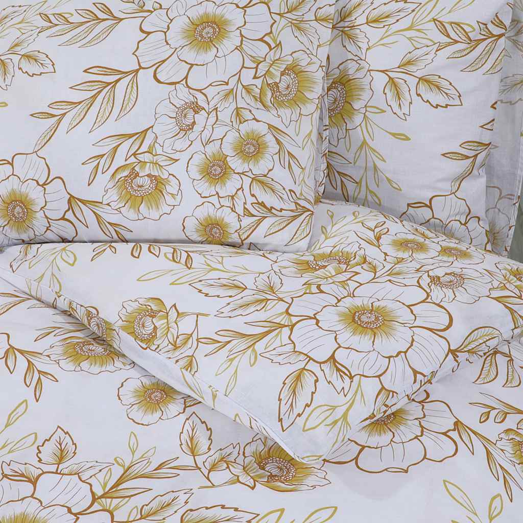 Set posteljine za poplun bijelo-smeđi 240 x 220 cm pamučni