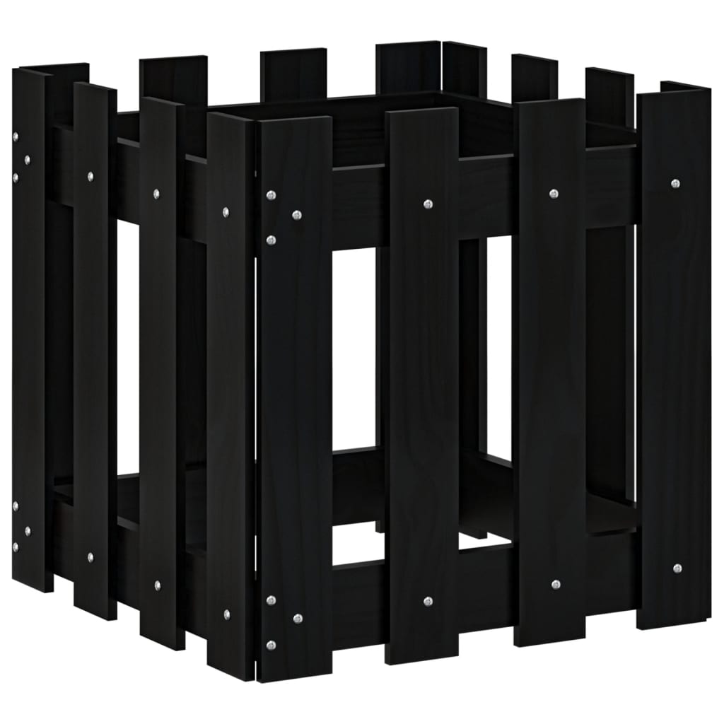 Vrtna sadilica s izgledom ograde crna 40x40x40 cm od borovine