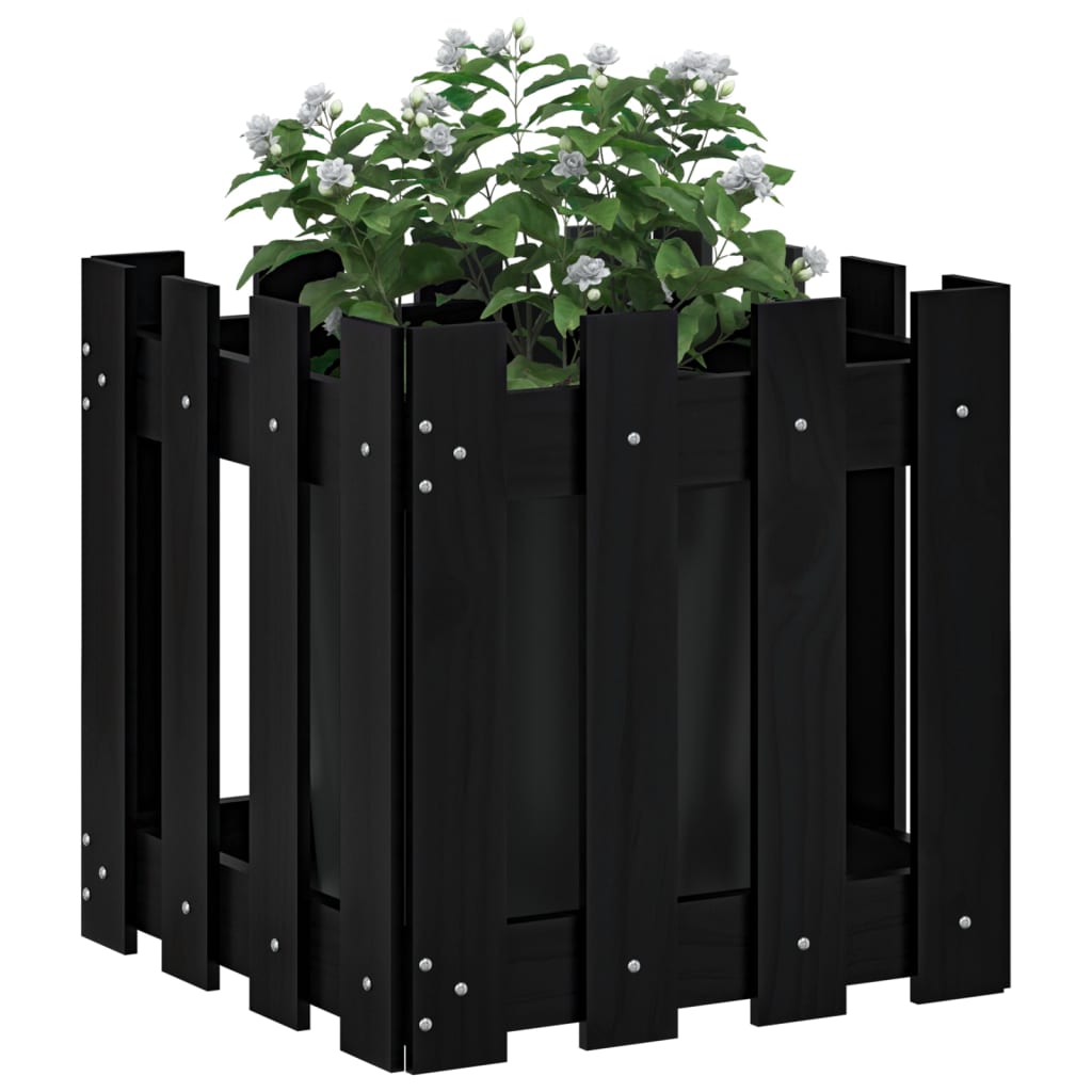 Vrtna sadilica s izgledom ograde crna 40x40x40 cm od borovine
