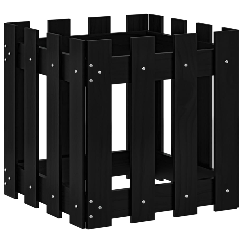 Vrtna sadilica s izgledom ograde crna 40x40x40 cm od borovine
