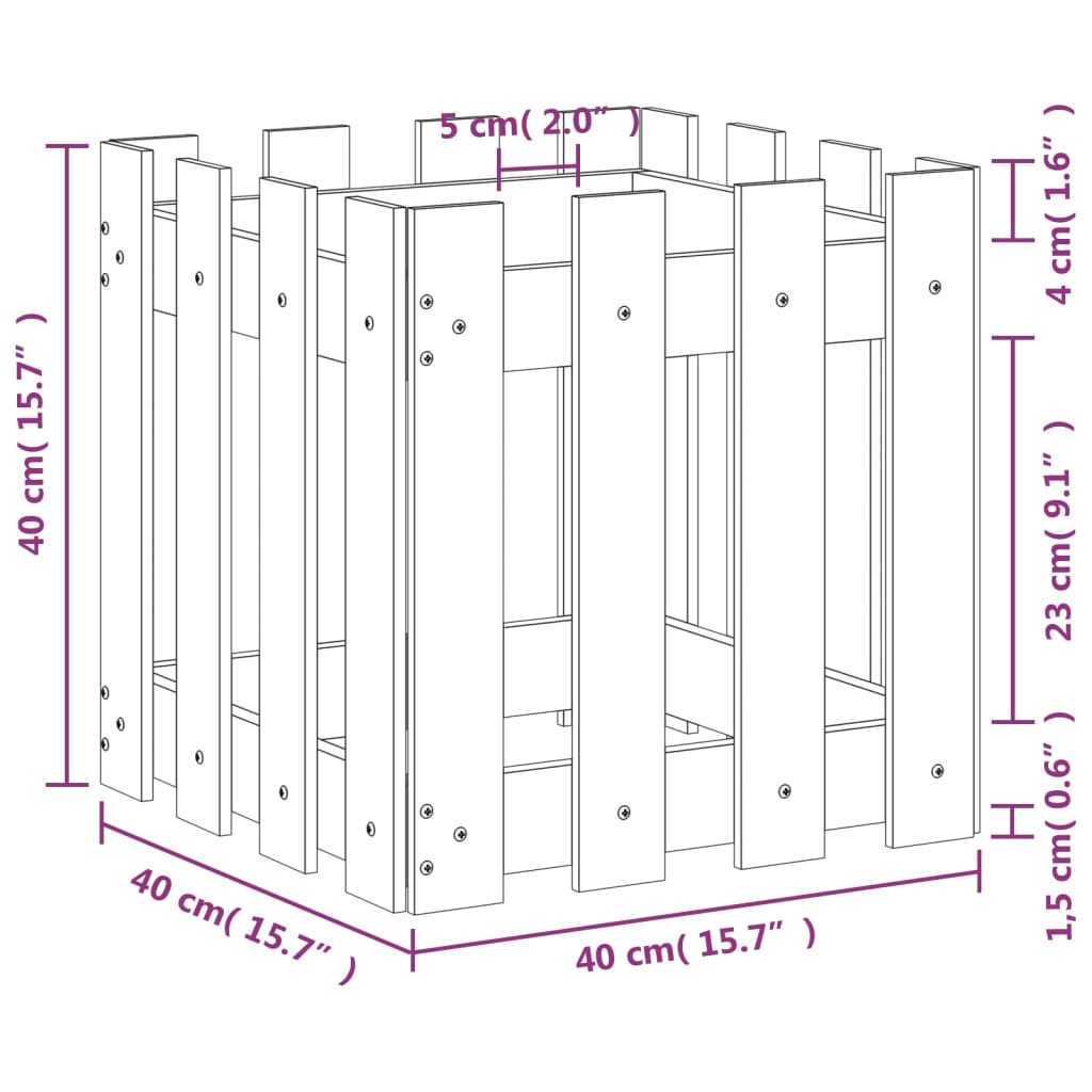 Vrtna sadilica s izgledom ograde crna 40x40x40 cm od borovine