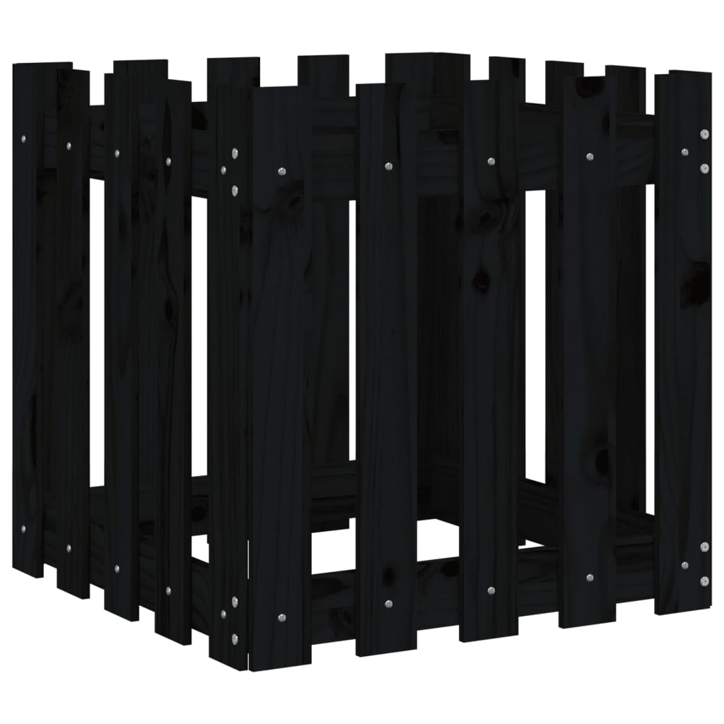 Vrtna sadilica s izgledom ograde crna 50x50x50 cm od borovine