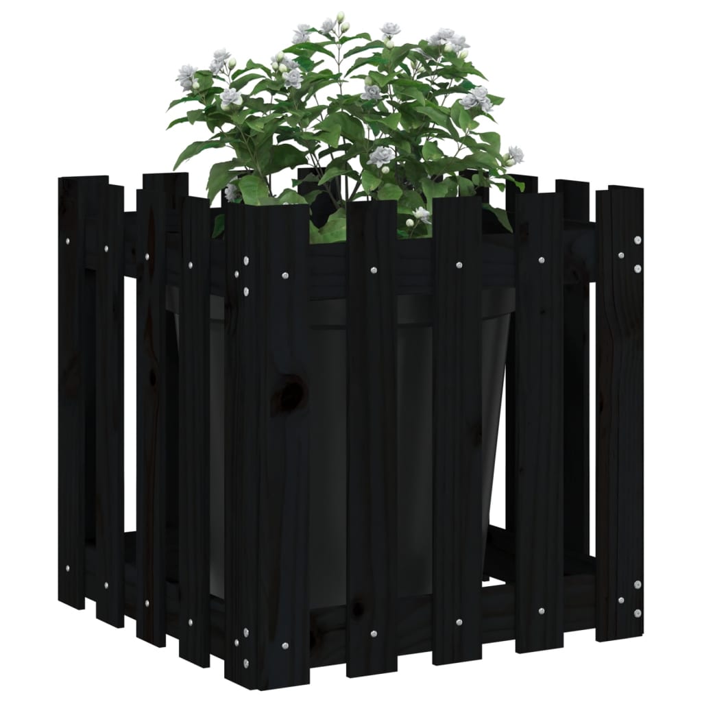 Vrtna sadilica s izgledom ograde crna 50x50x50 cm od borovine