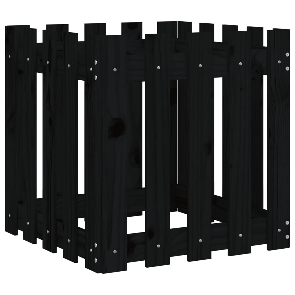 Vrtna sadilica s izgledom ograde crna 50x50x50 cm od borovine