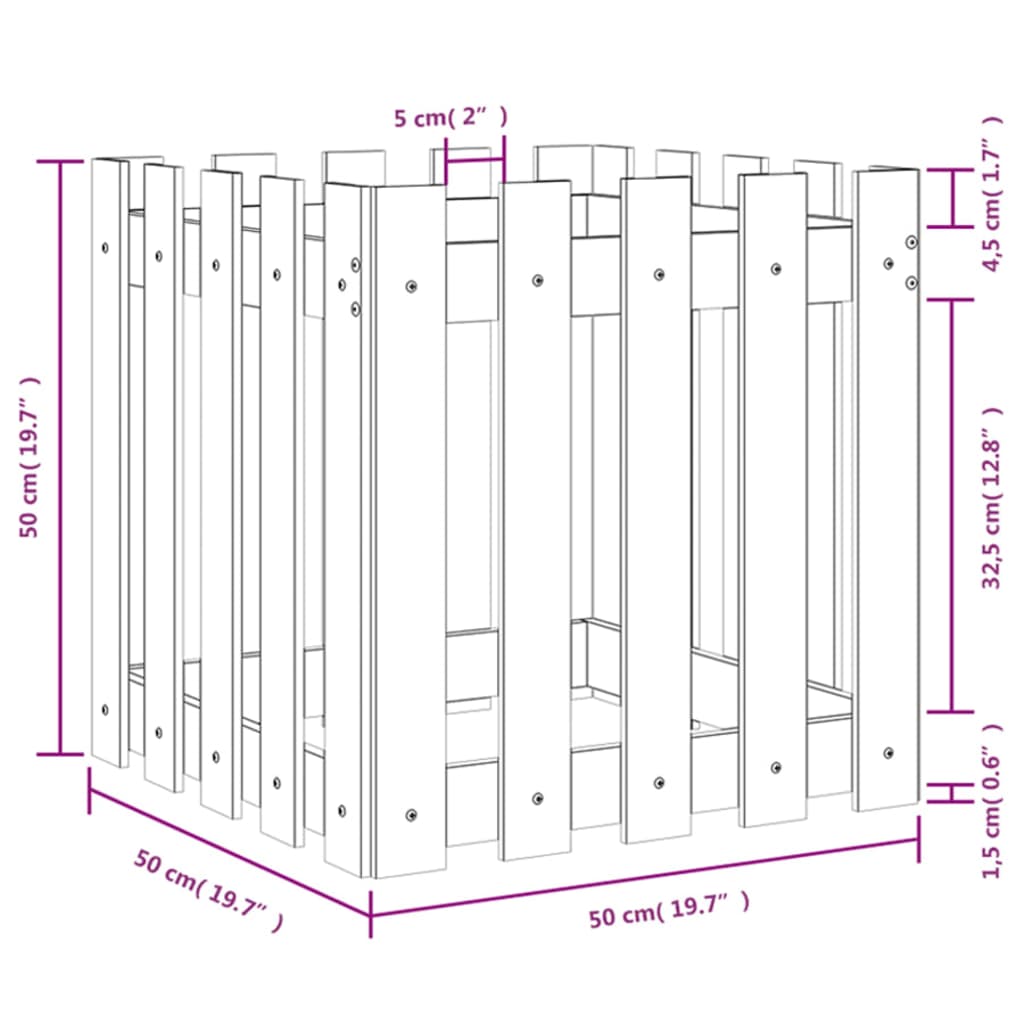 Vrtna sadilica s izgledom ograde crna 50x50x50 cm od borovine
