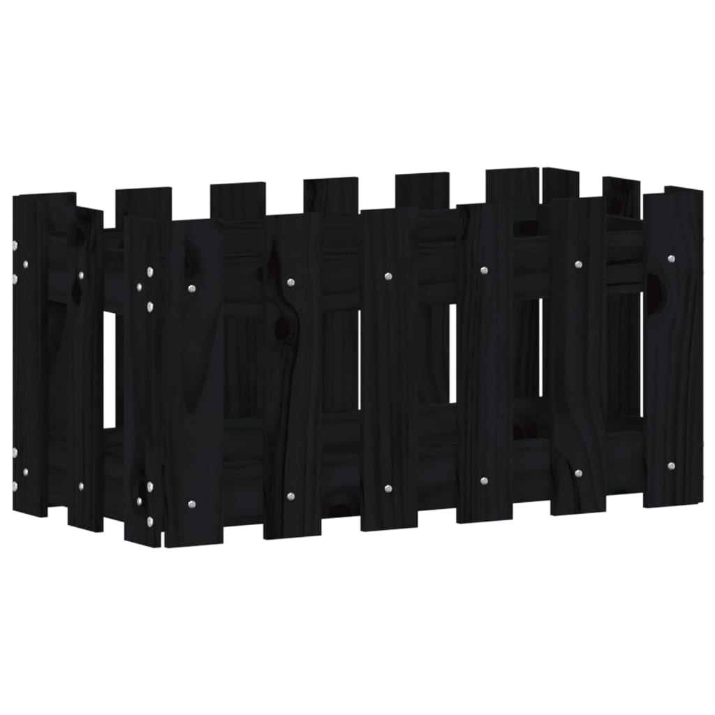 Vrtna sadilica s izgledom ograde crna 60x30x30 cm od borovine