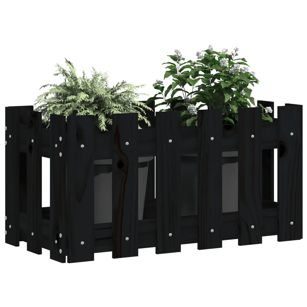 Vrtna sadilica s izgledom ograde crna 60x30x30 cm od borovine