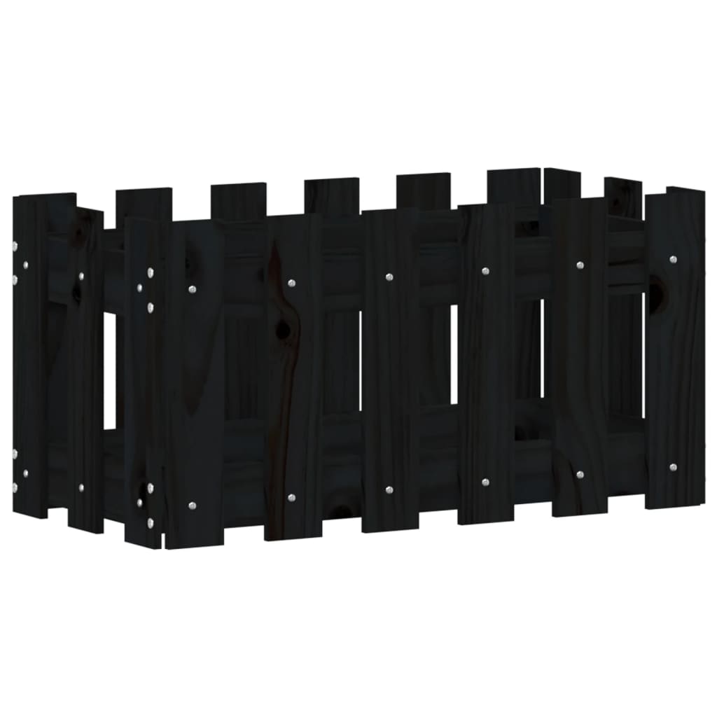 Vrtna sadilica s izgledom ograde crna 60x30x30 cm od borovine