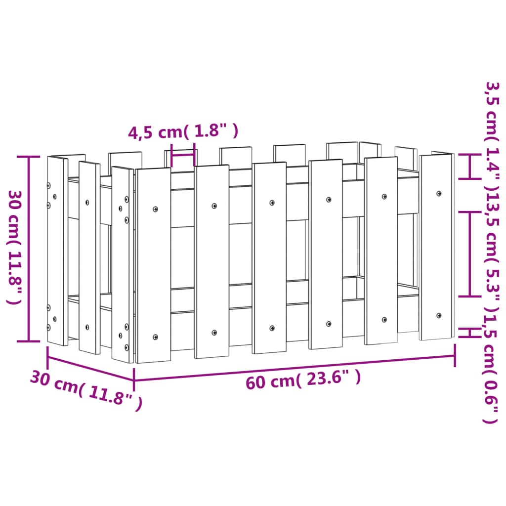 Vrtna sadilica s izgledom ograde crna 60x30x30 cm od borovine