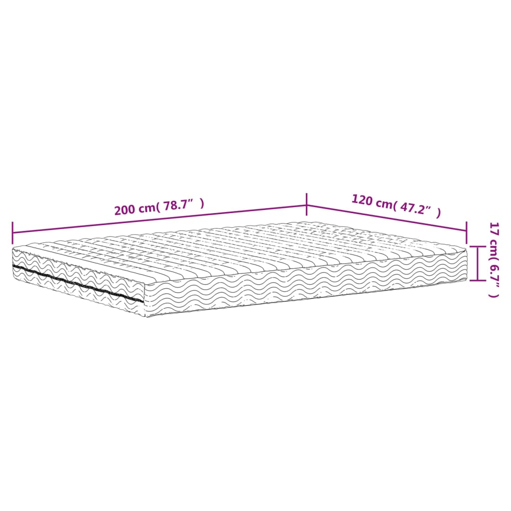 Madrac od pjene bijeli 120 x 200 cm tvrdoća H2 H3