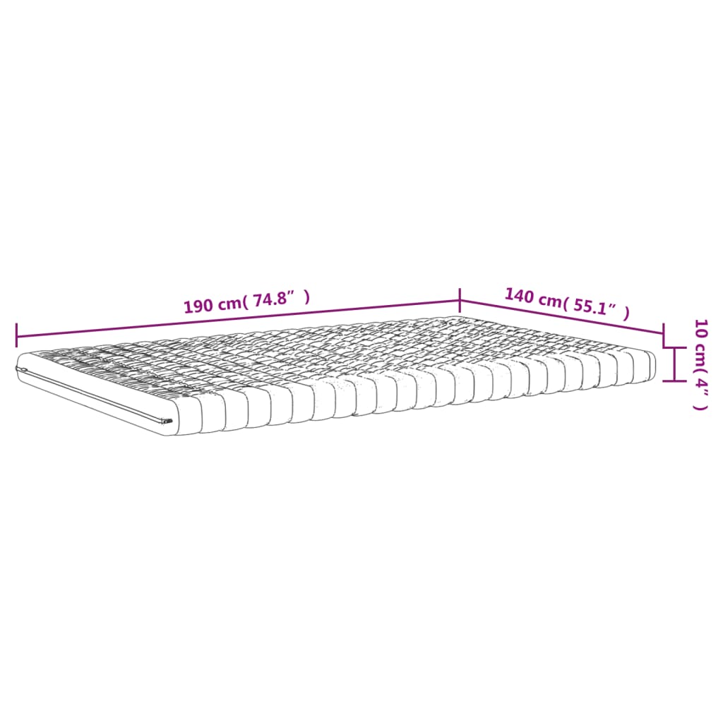 Madrac od pjene bijeli 140 x 190 cm 7 zona tvrdoća 20 ILD
