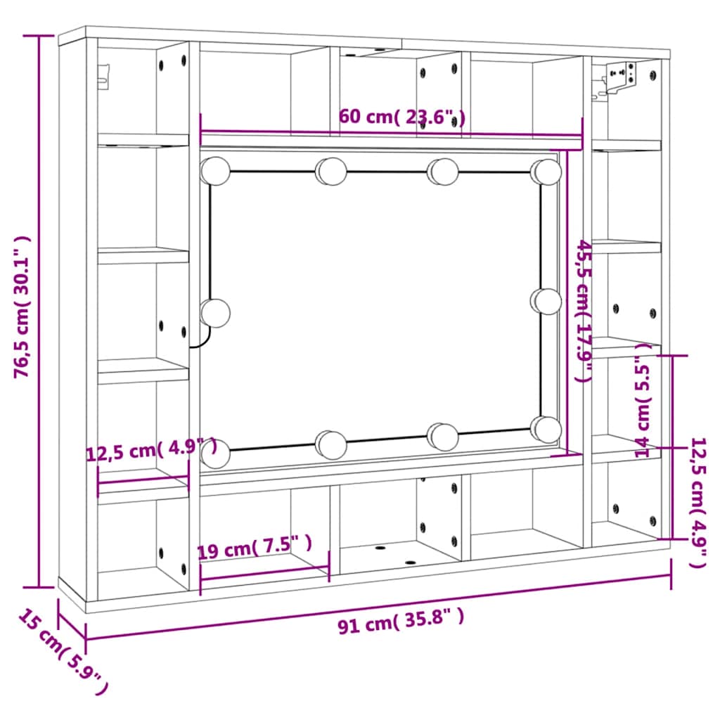 LED ormarić s ogledalom crni 91 x 15 x 76,5 cm