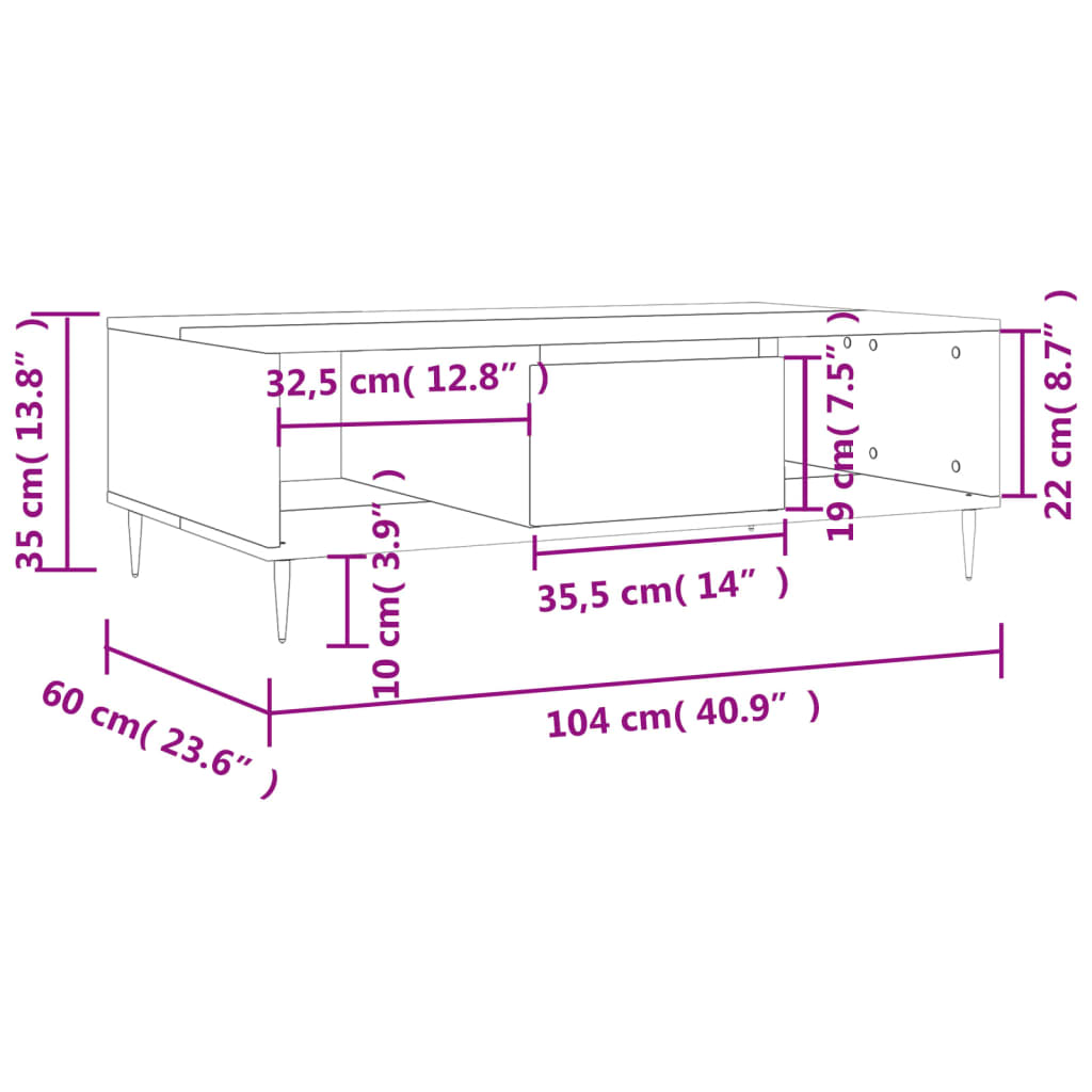 Stolić za kavu crni 104 x 60 x 35 cm od konstruiranog drva