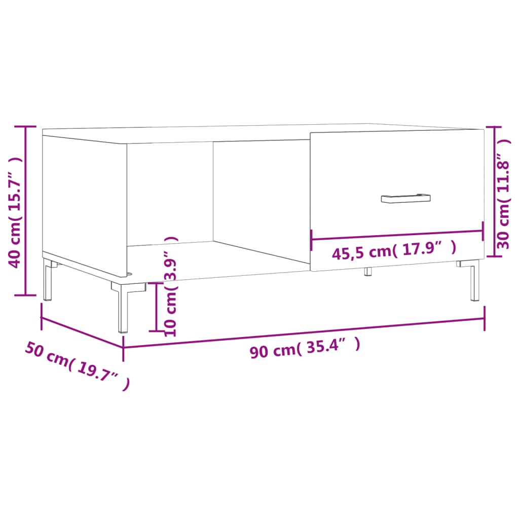 Stolić za kavu sjajni bijeli 90 x 50 x 40 cm konstruirano drvo