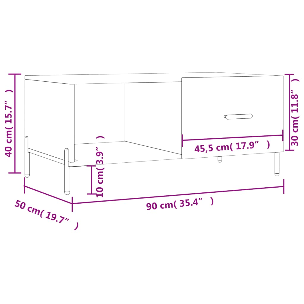 Stolić za kavu bijeli 90 x 50 x 40 cm od konstruiranog drva