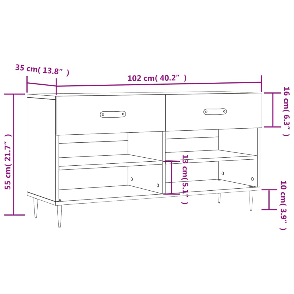 Klupa za cipele sjajna bijela 102x35x55 cm konstruirano drvo