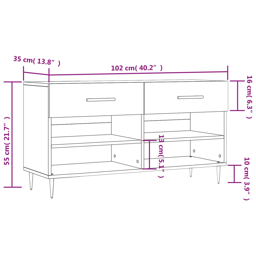 Klupa za cipele bijela 102 x 35 x 55 cm od konstruiranog drva