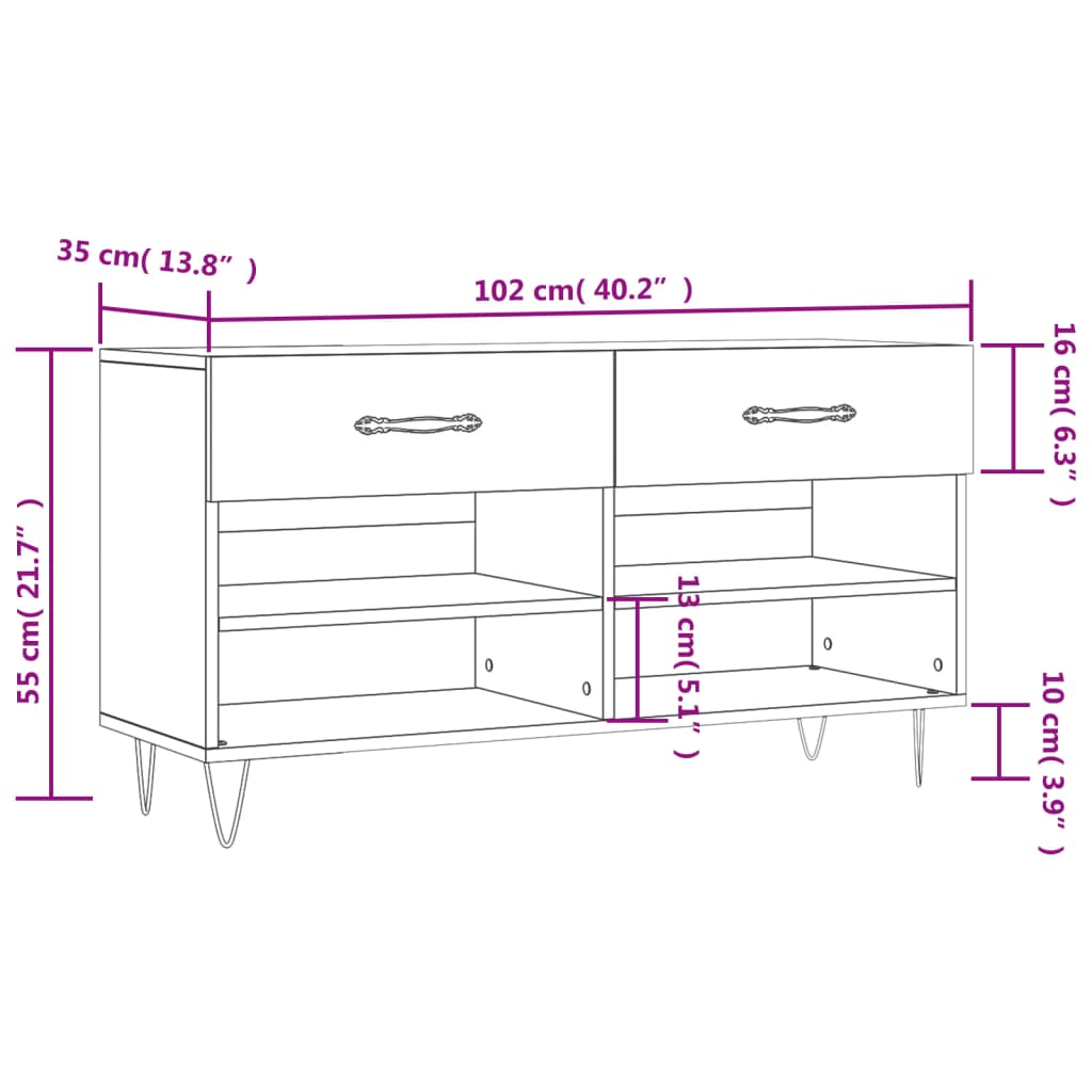 Klupa za cipele sjajna bijela 102x35x55 cm konstruirano drvo