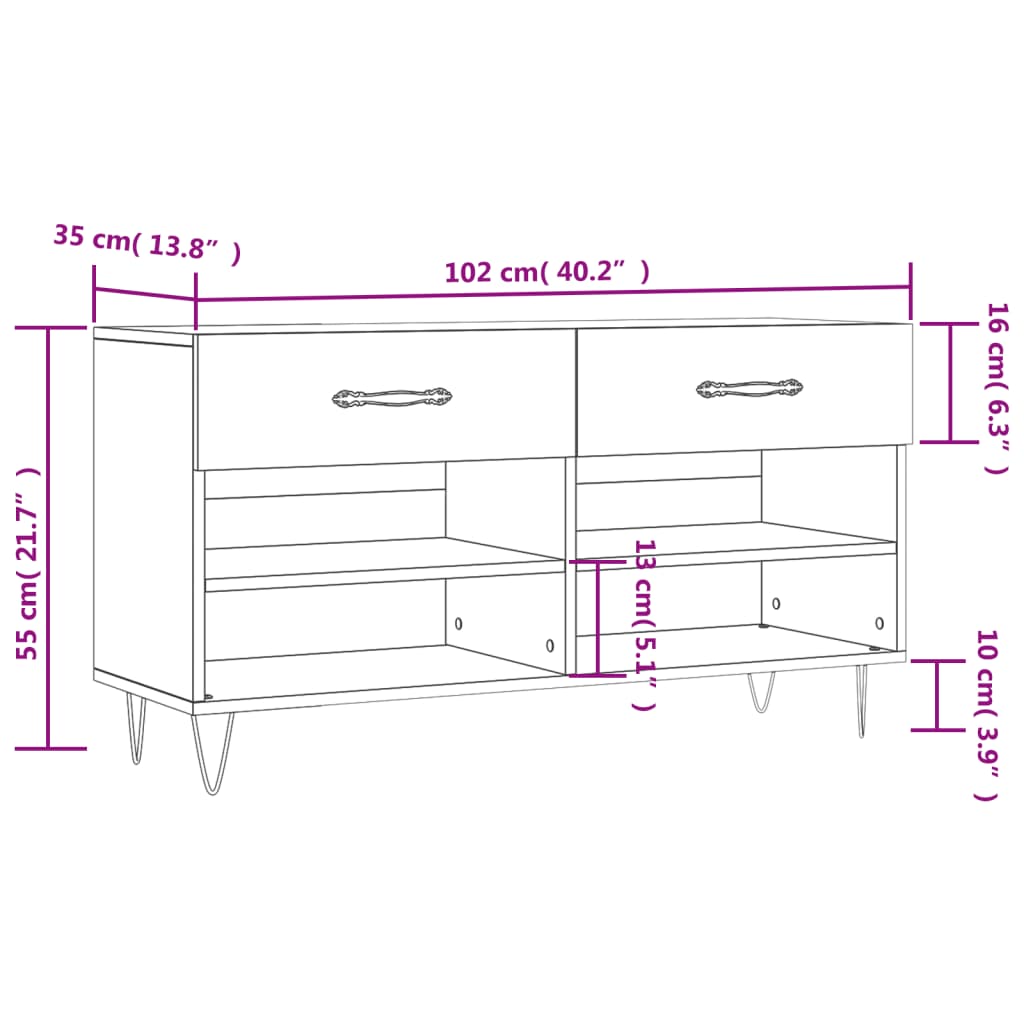 Klupa za cipele siva boja hrasta 102x35x55 cm konstruirano drvo