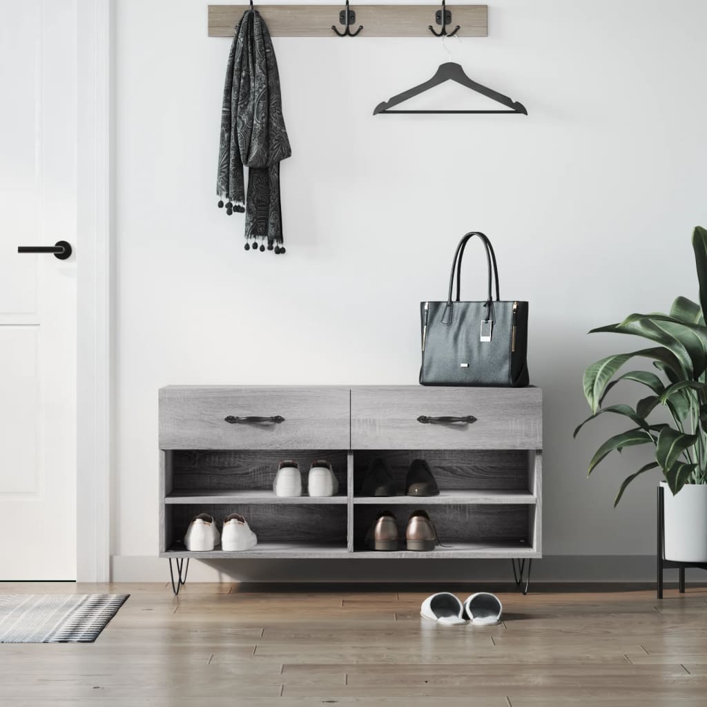 Klupa za cipele siva boja hrasta 102x35x55 cm konstruirano drvo