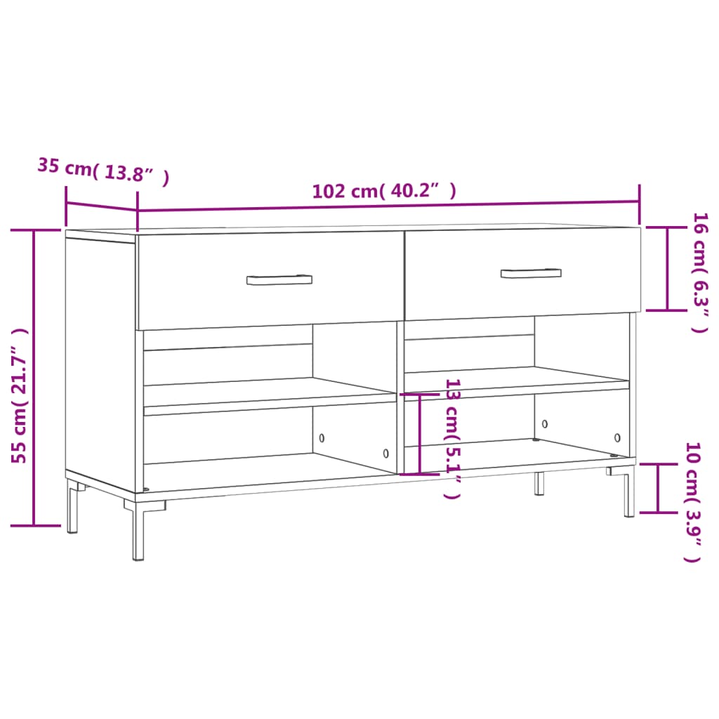 Klupa za cipele siva boja hrasta 102x35x55 cm konstruirano drvo