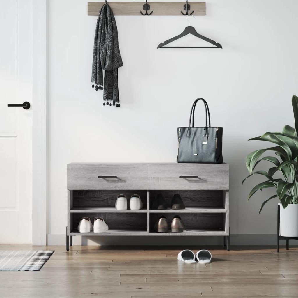 Klupa za cipele siva boja hrasta 102x35x55 cm konstruirano drvo