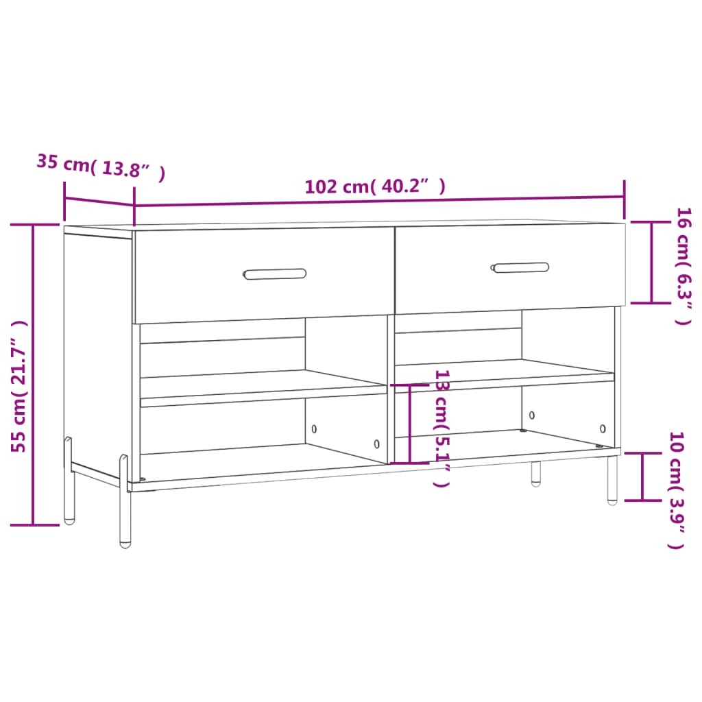Klupa za cipele smeđa boja hrasta 102x35x55cm konstruirano drvo