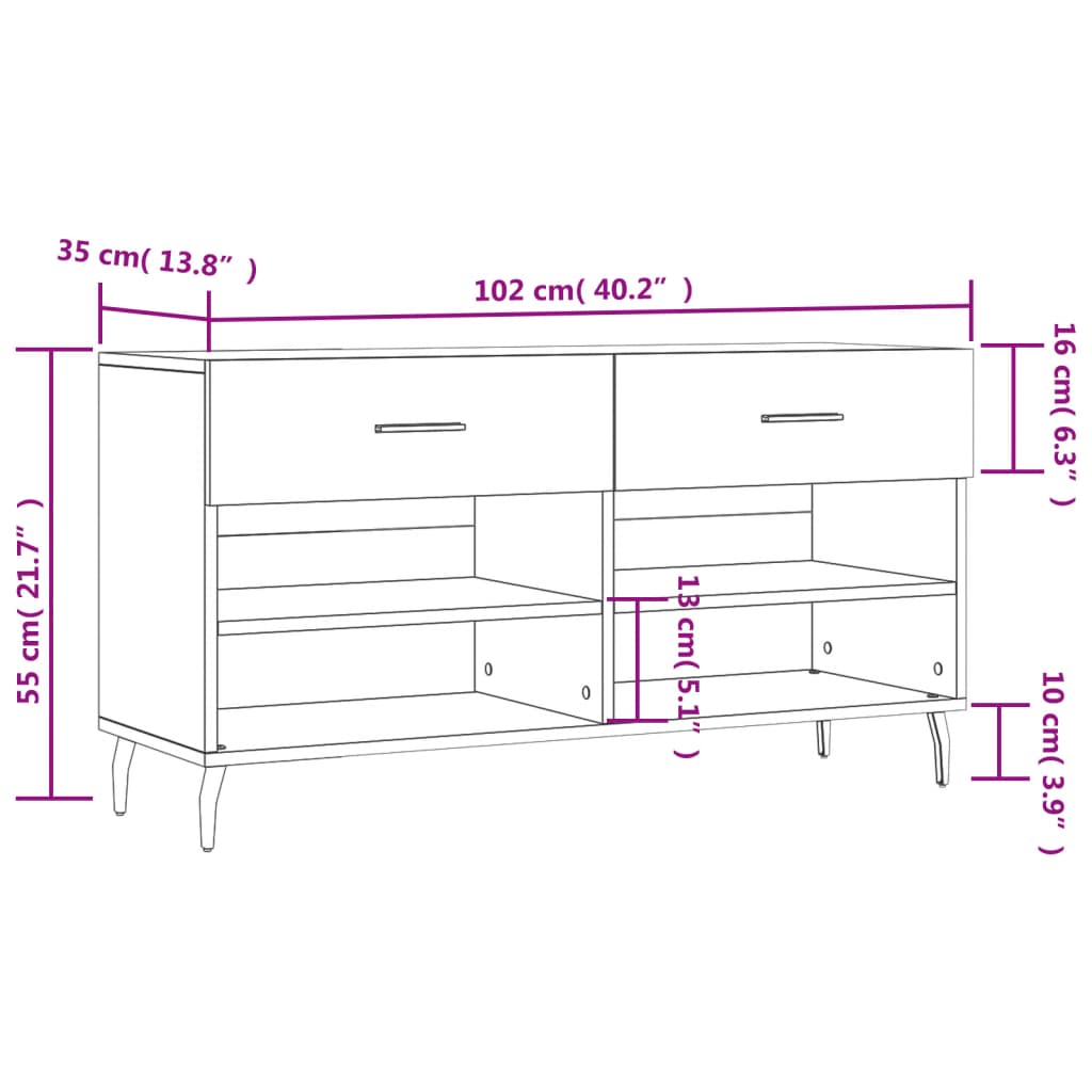 Klupa za cipele siva boja hrasta 102x35x55 cm konstruirano drvo