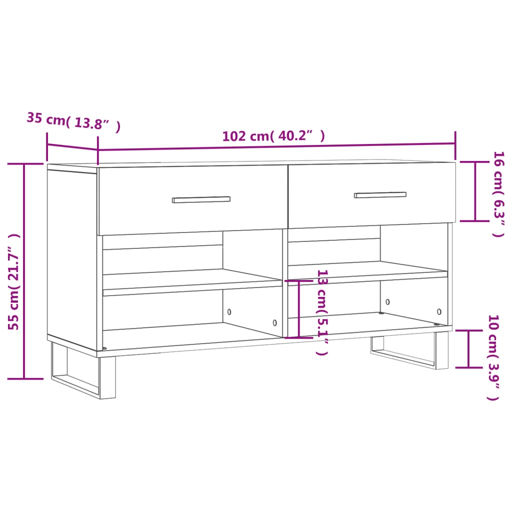 Klupa za cipele bijela 102 x 35 x 55 cm od konstruiranog drva