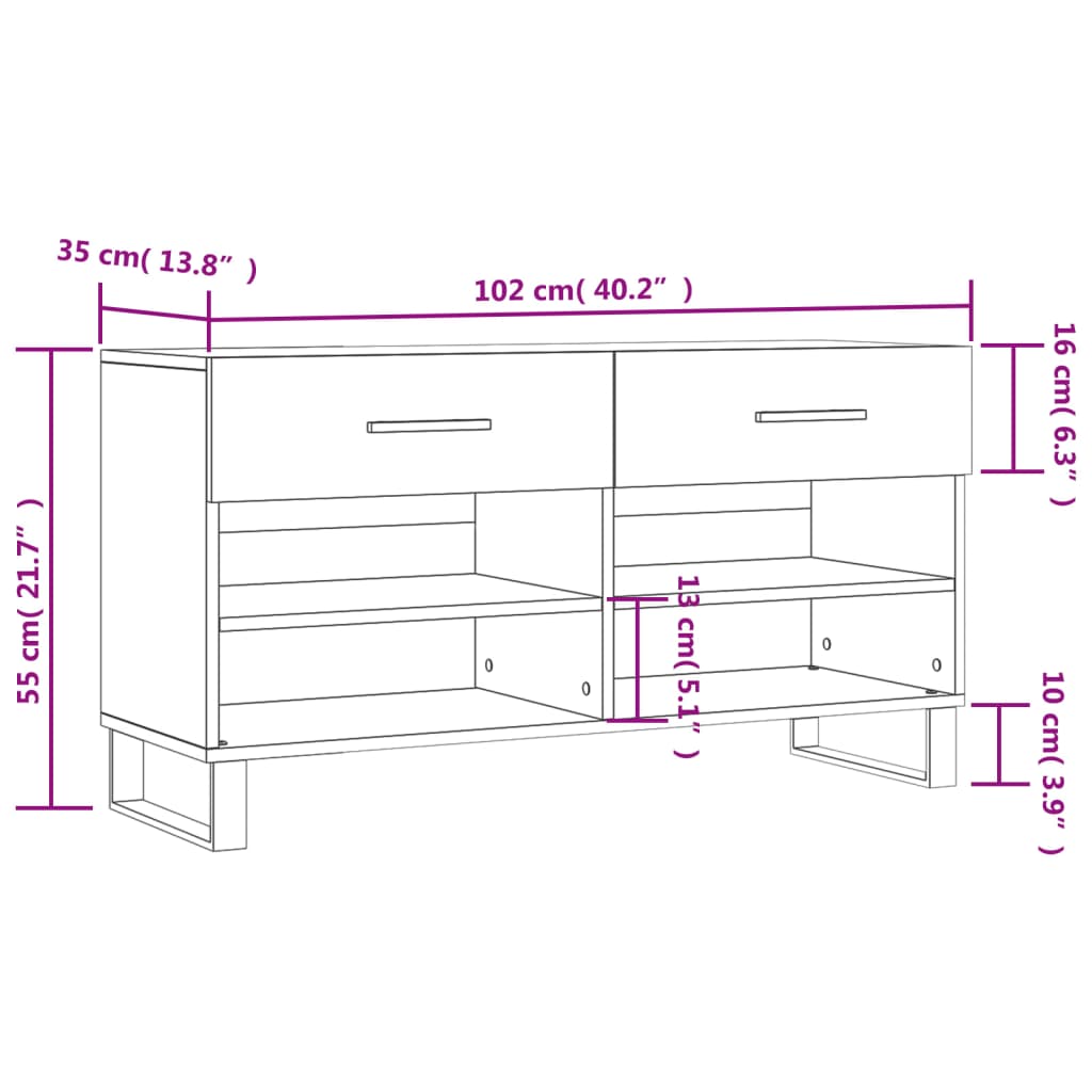 Klupa za cipele siva boja hrasta 102x35x55 cm konstruirano drvo