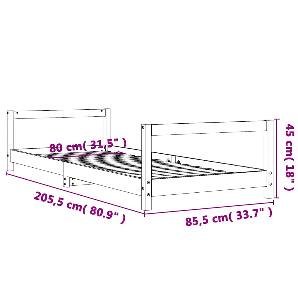 Okvir za dječji krevet 80 x 200 cm od masivne borovine