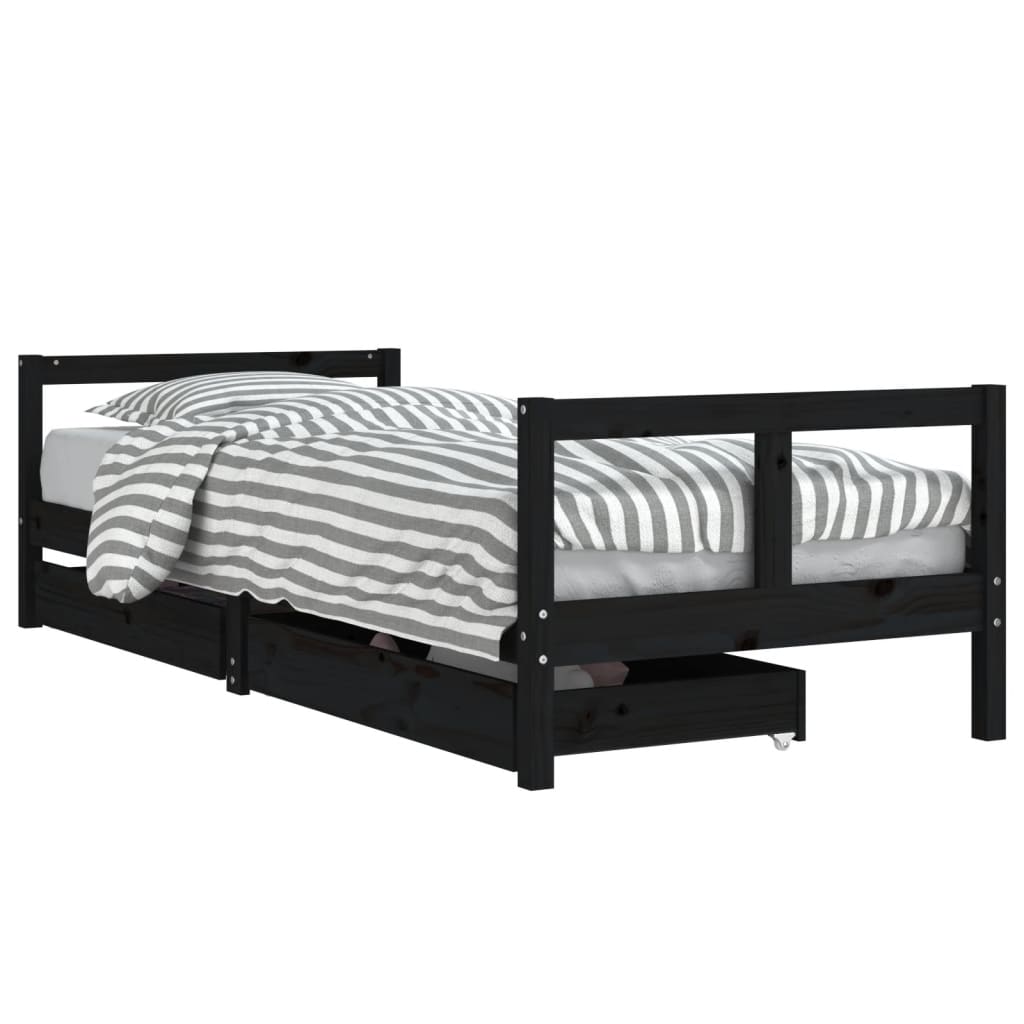 Okvir dječjeg kreveta s ladicama crni 80 x 200 cm od borovine