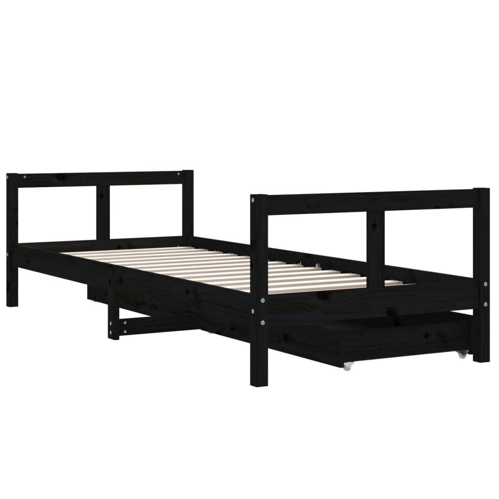 Okvir dječjeg kreveta s ladicama crni 80 x 200 cm od borovine