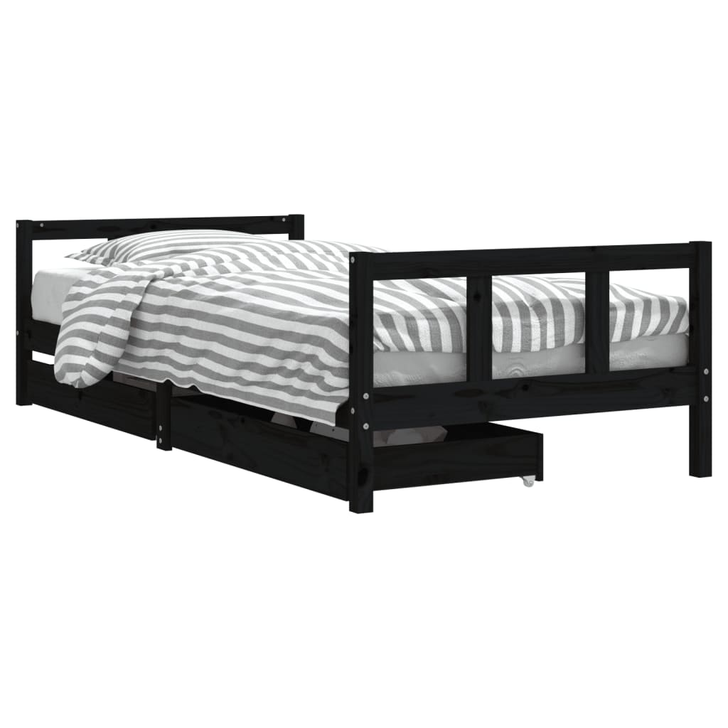 Okvir za dječji krevet s ladicama crni 90 x 200 cm od borovine