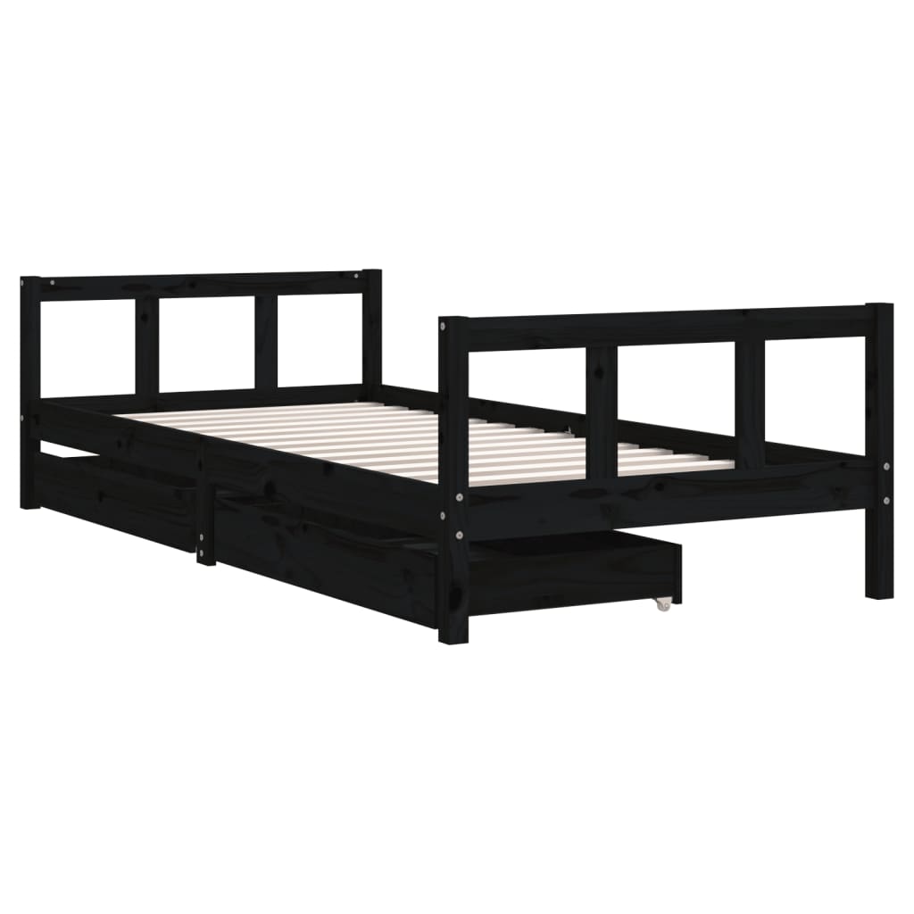 Okvir za dječji krevet s ladicama crni 90 x 200 cm od borovine