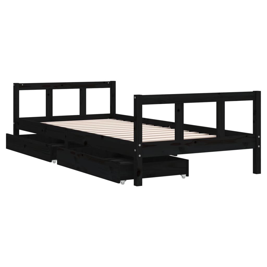 Okvir za dječji krevet s ladicama crni 90 x 200 cm od borovine