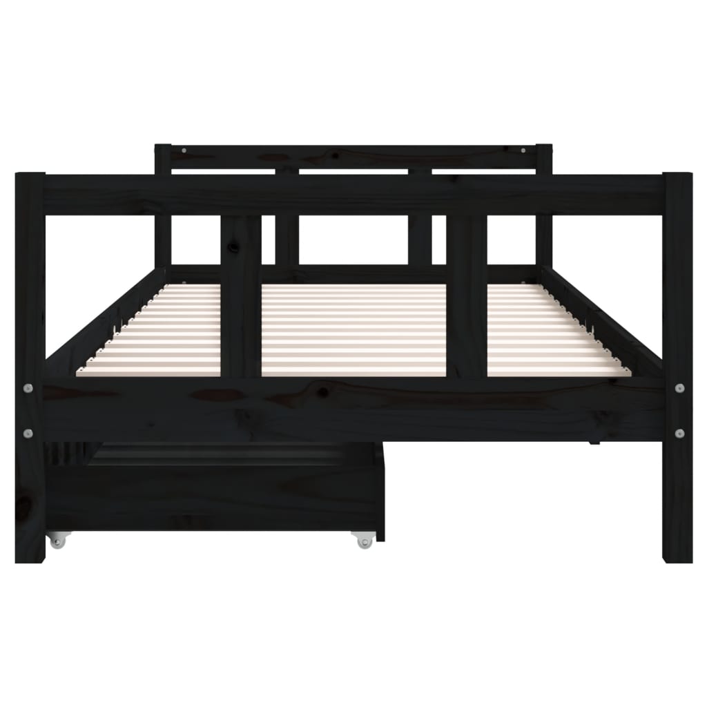 Okvir za dječji krevet s ladicama crni 90 x 200 cm od borovine