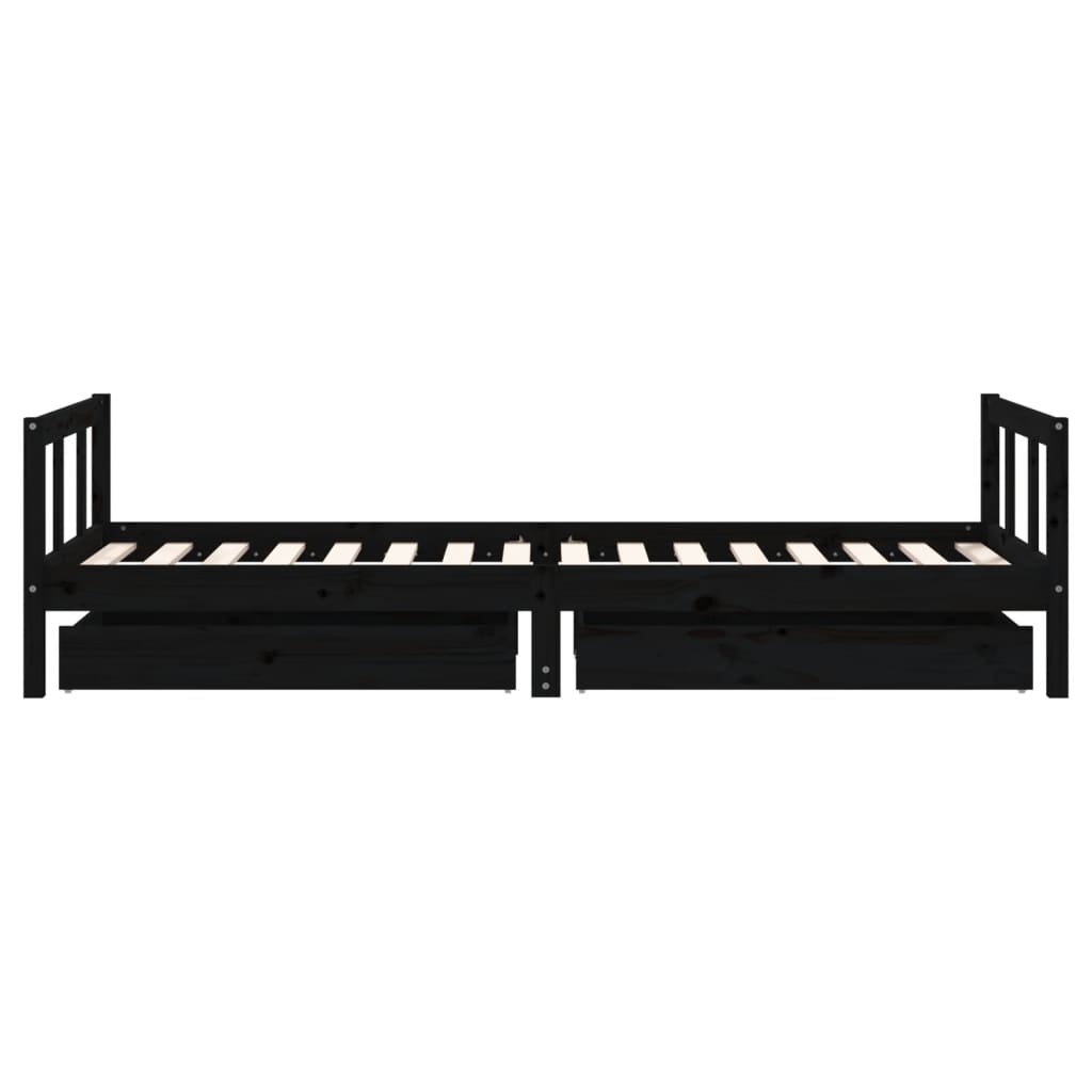 Okvir za dječji krevet s ladicama crni 90 x 200 cm od borovine