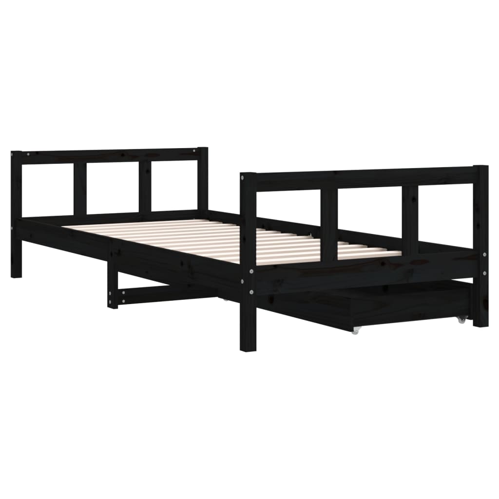 Okvir za dječji krevet s ladicama crni 90 x 200 cm od borovine