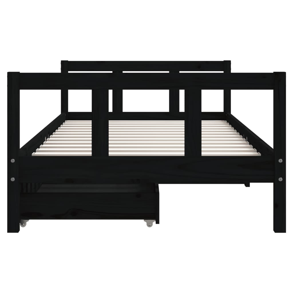 Okvir za dječji krevet s ladicama crni 90 x 190 cm od borovine
