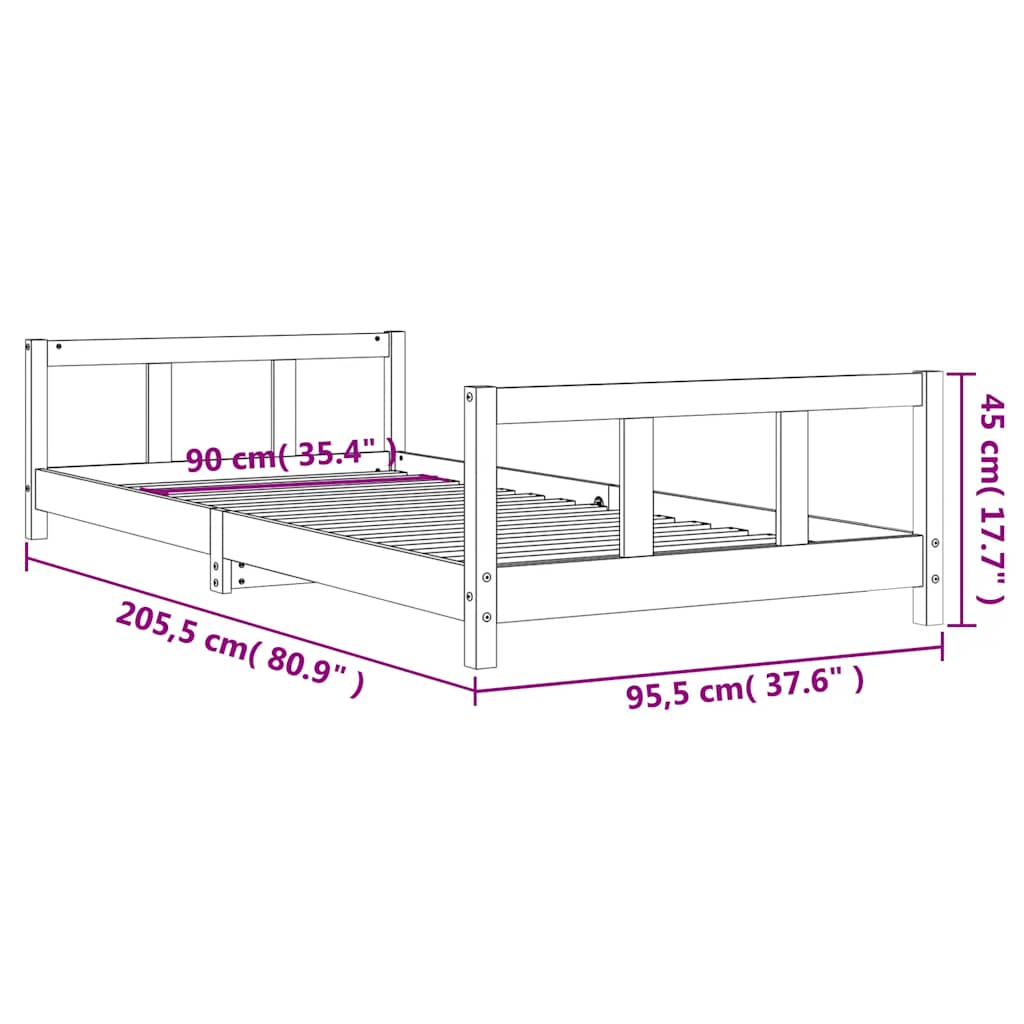 Okvir za dječji krevet 90 x 200 cm od masivne borovine