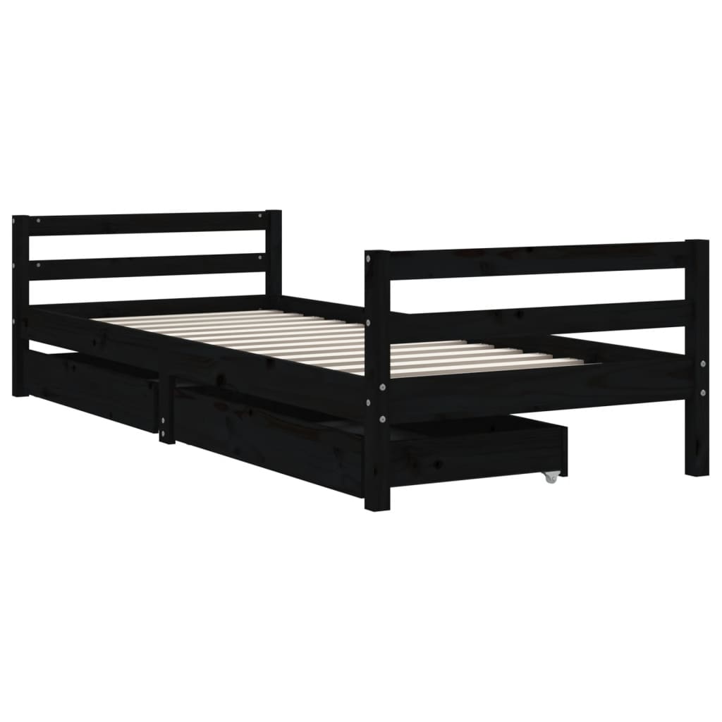Okvir za dječji krevet s ladicama crni 90 x 200 cm od borovine
