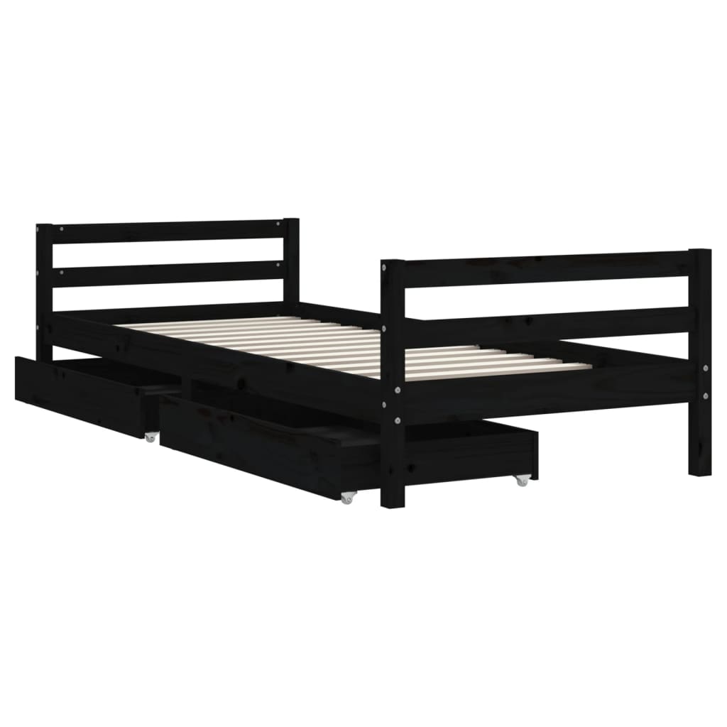 Okvir za dječji krevet s ladicama crni 90 x 200 cm od borovine