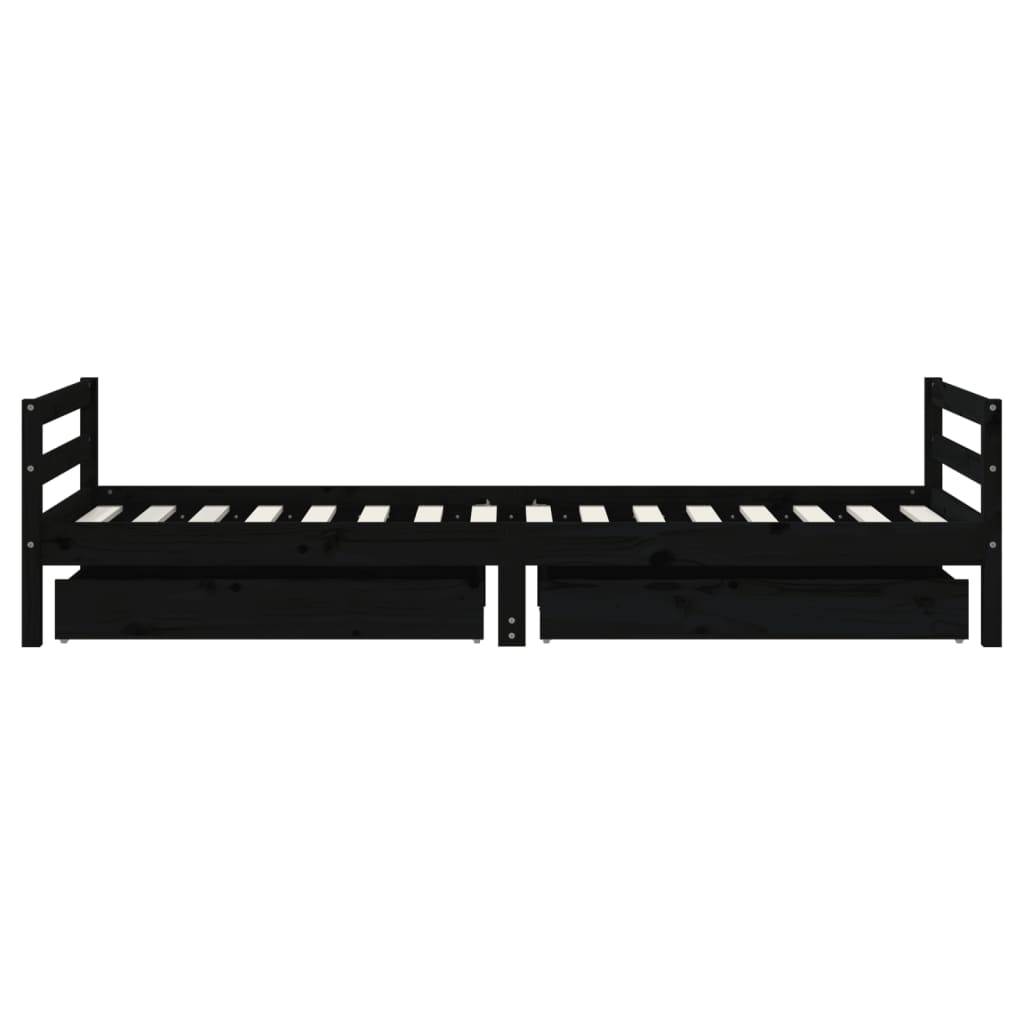 Okvir za dječji krevet s ladicama crni 90 x 200 cm od borovine