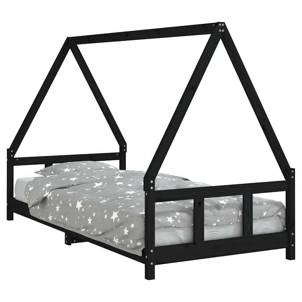 Okvir za dječji krevet crni 90 x 200 cm od masivne borovine