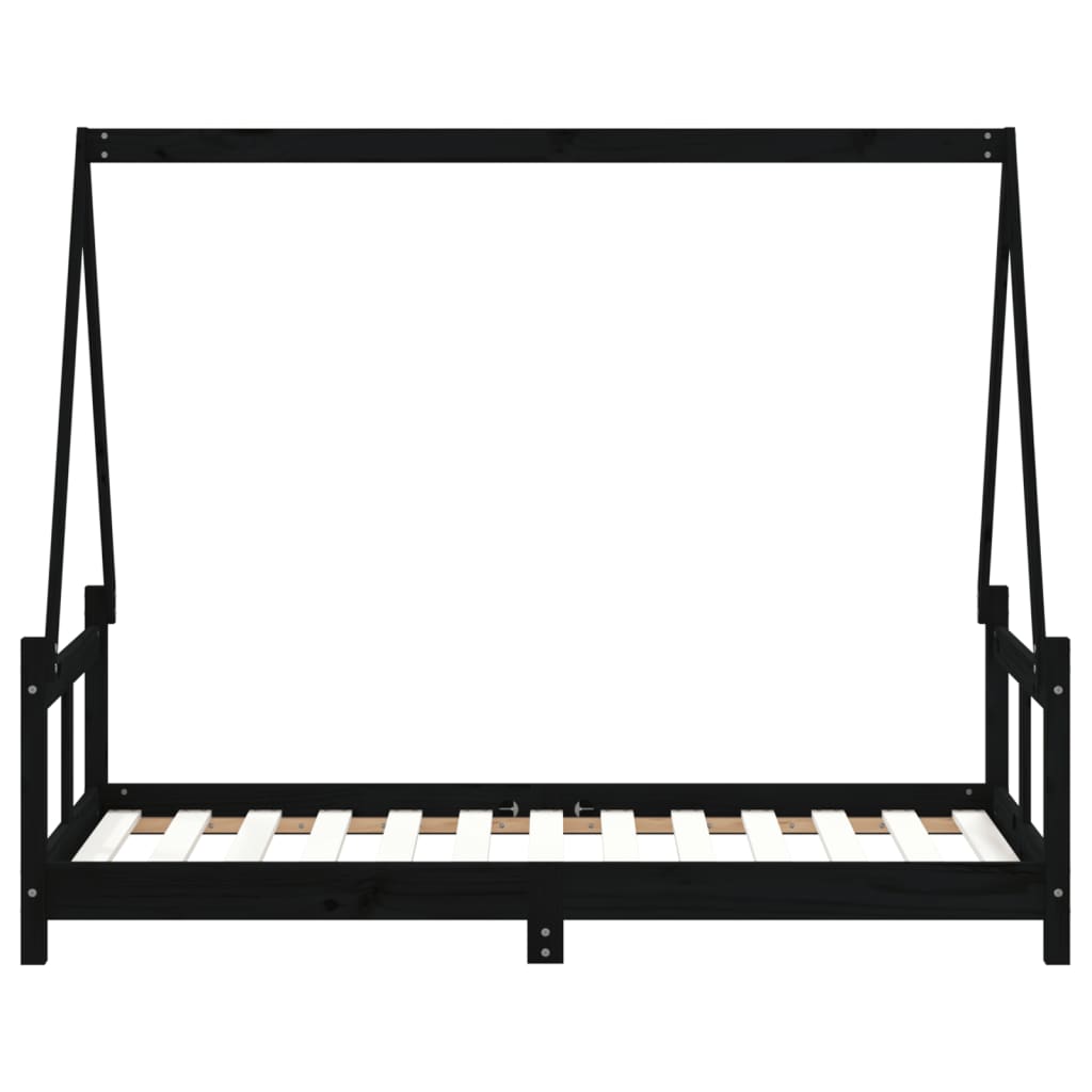 Okvir za dječji krevet crni 80 x 160 cm od masivne borovine