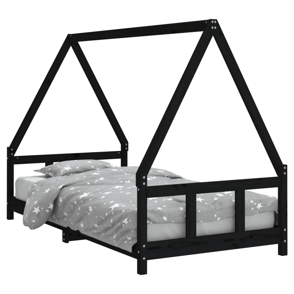 Okvir za dječji krevet crni 90 x 190 cm od masivne borovine