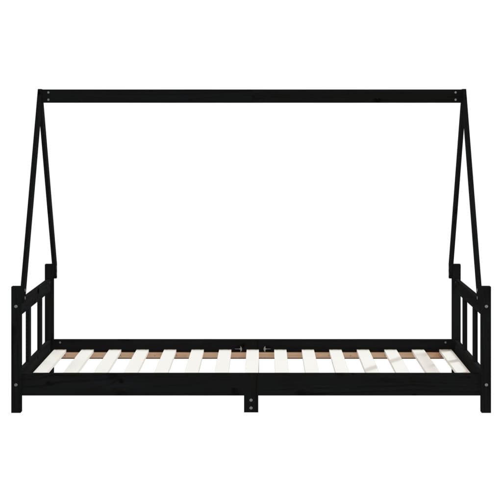 Okvir za dječji krevet crni 90 x 190 cm od masivne borovine